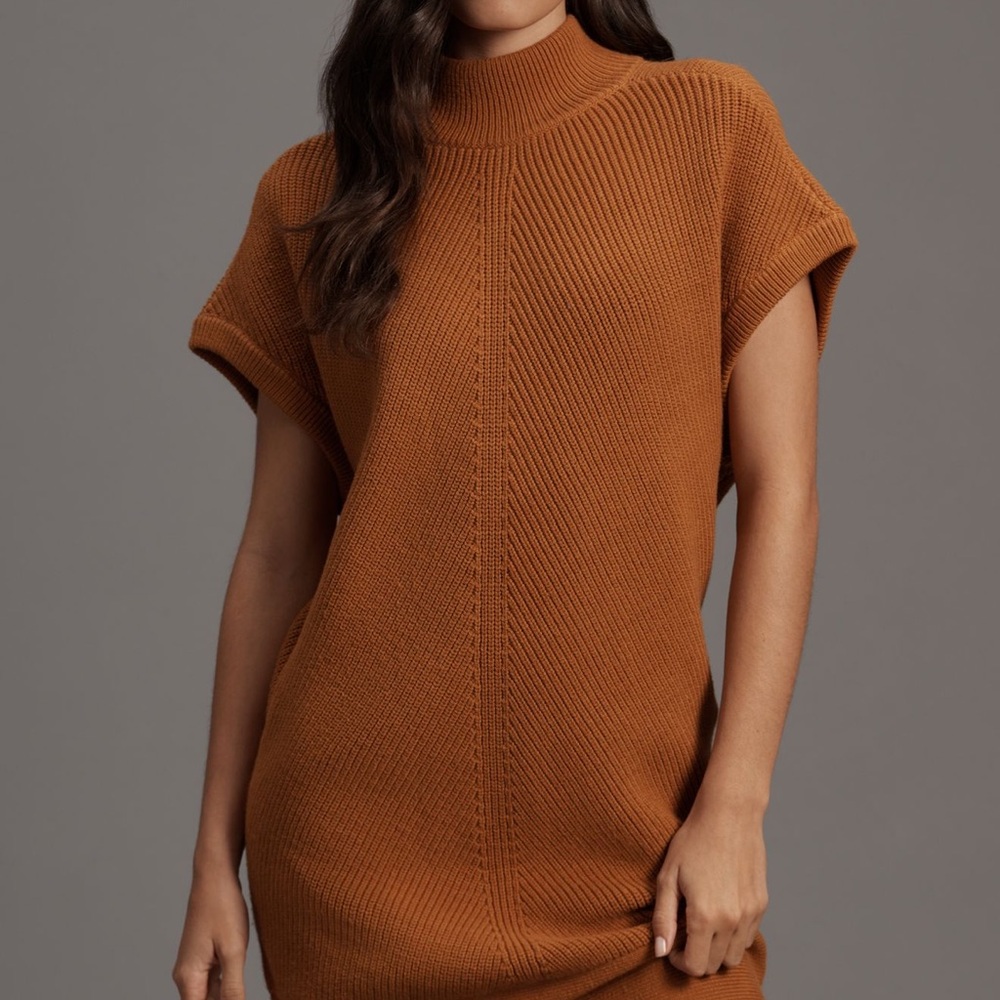 Anthropologie Brown Mock Neck Mini Sweater Dress